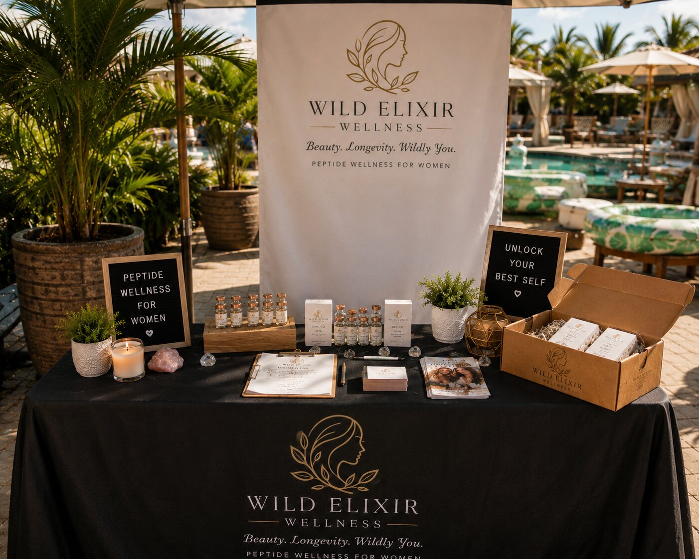 Wild Elixir Wellness pop-up table at an early event